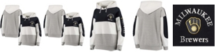 Soft As A Grape Women's Navy and Heathered Gray Milwaukee Brewers Rugby Pullover Hoodie